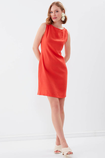 SLEEVELESS VISCOSE LINEN DRESS