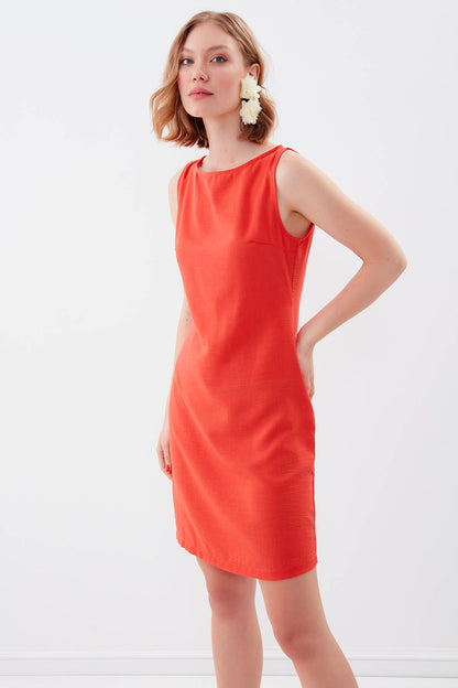 SLEEVELESS VISCOSE LINEN DRESS