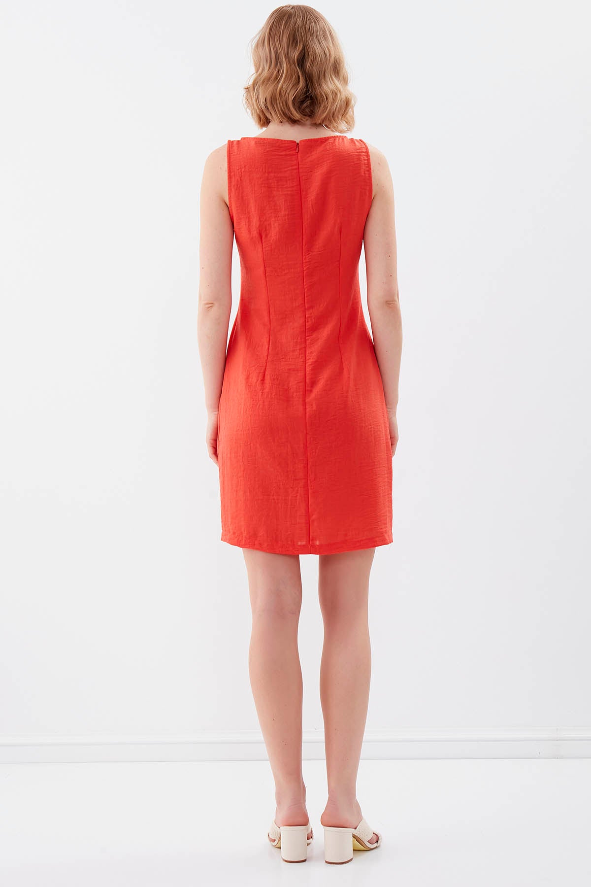 SLEEVELESS VISCOSE LINEN DRESS