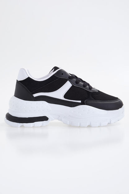Black Laced High Sole Daily Women's Sneakers - 89077
