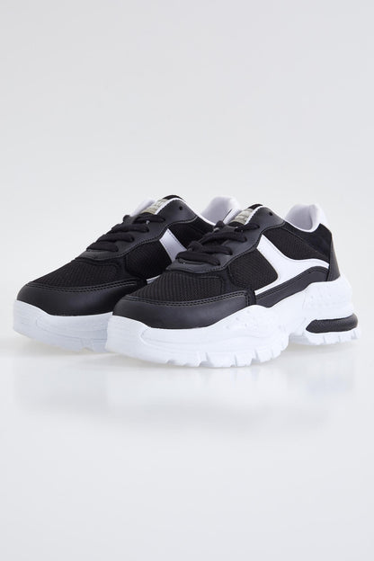 Black Laced High Sole Daily Women's Sneakers - 89077