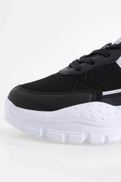 Black Laced High Sole Daily Women's Sneakers - 89077