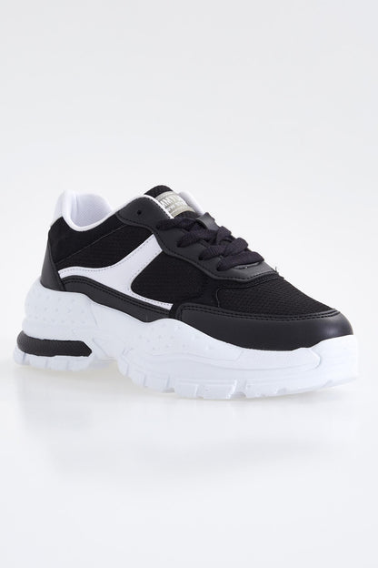 Black Laced High Sole Daily Women's Sneakers - 89077