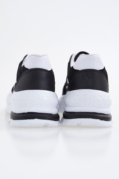 Black Laced High Sole Daily Women's Sneakers - 89077