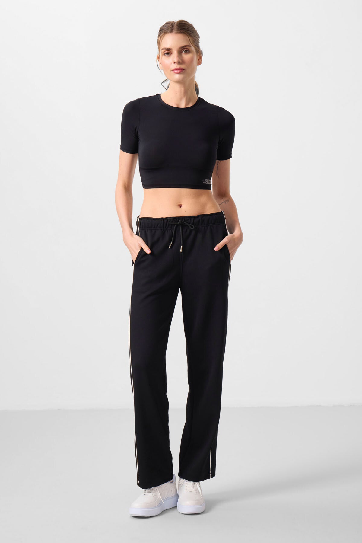 Black Soft Textured Side Panel Detailed Wide Leg Women's Palazzo Trousers - 94669