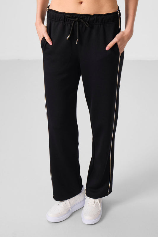 Black Soft Textured Side Panel Detailed Wide Leg Women's Palazzo Trousers - 94669
