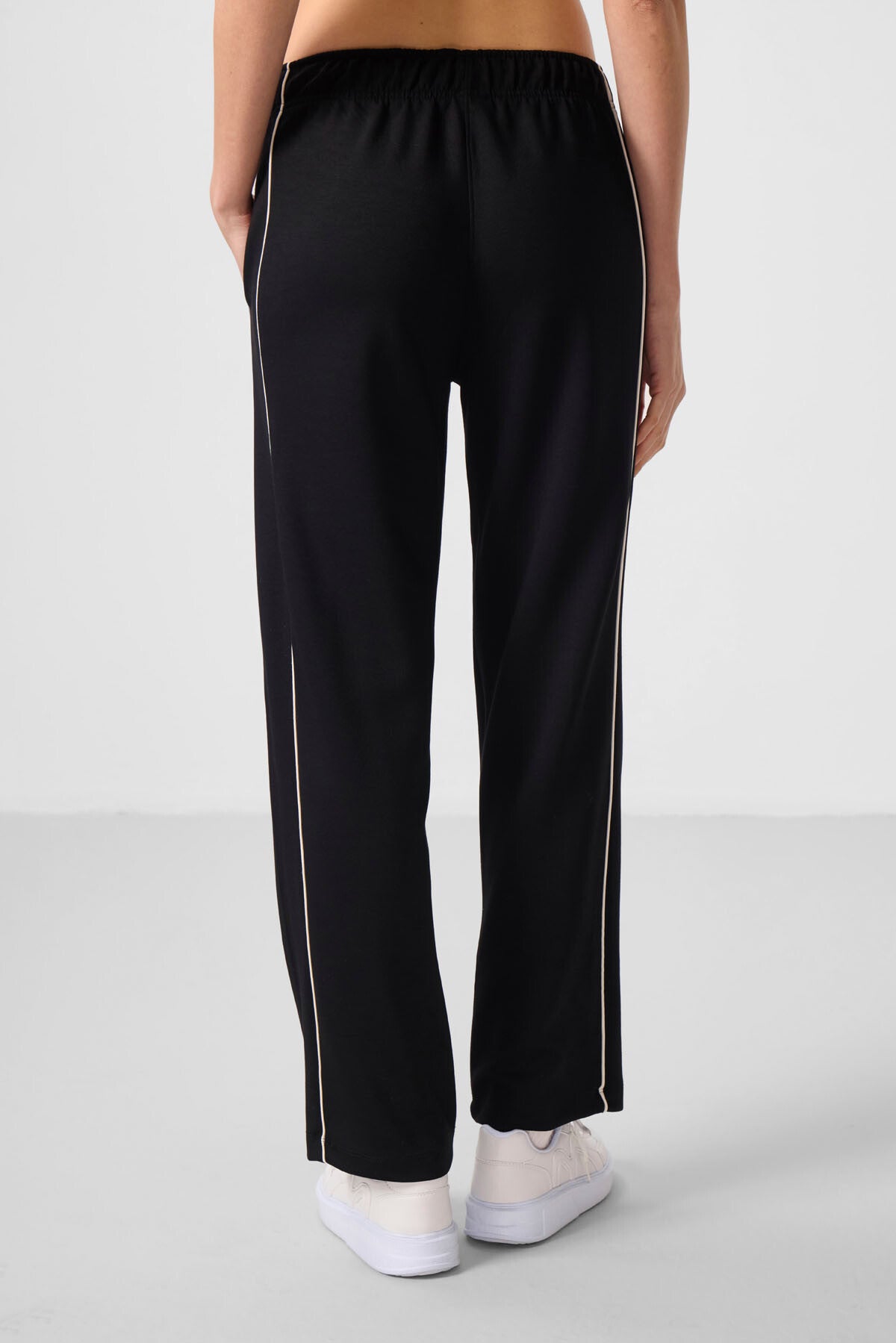 Black Soft Textured Side Panel Detailed Wide Leg Women's Palazzo Trousers - 94669