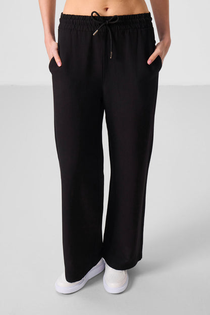 Black Linen Wide Leg Comfort Fit Women's Palazzo Trousers - 94675