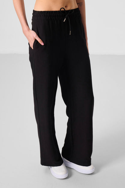 Black Linen Wide Leg Comfort Fit Women's Palazzo Trousers - 94675