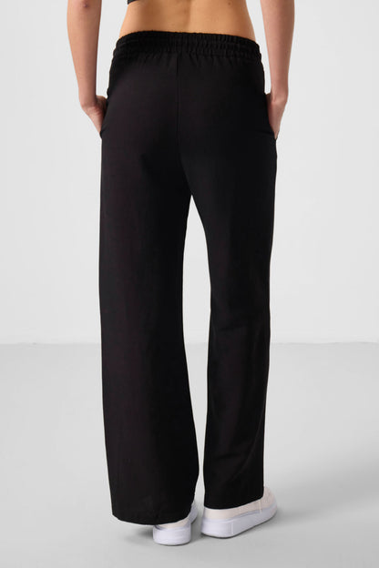 Black Linen Wide Leg Comfort Fit Women's Palazzo Trousers - 94675