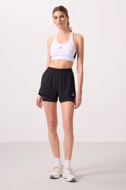 Black Polyester Hidden Pocket Zippered Standard Fit Women's Lined Shorts - 91015