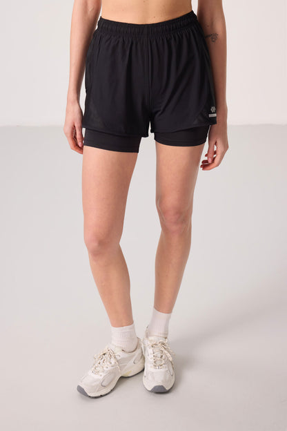 Black Polyester Hidden Pocket Zippered Standard Fit Women's Lined Shorts - 91015