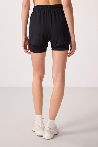 Black Polyester Hidden Pocket Zippered Standard Fit Women's Lined Shorts - 91015