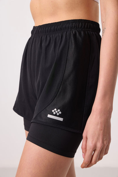 Black Polyester Hidden Pocket Zippered Standard Fit Women's Lined Shorts - 91015