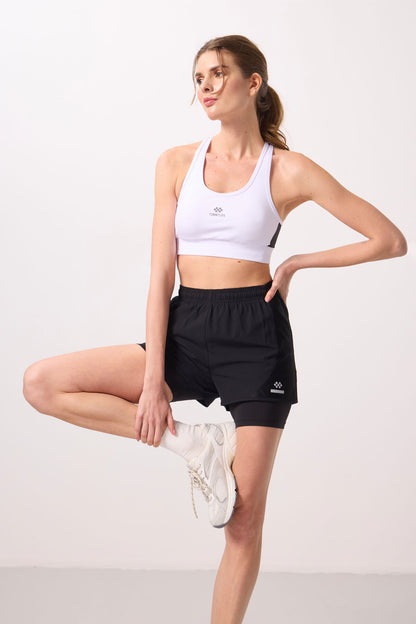 Black Polyester Hidden Pocket Zippered Standard Fit Women's Lined Shorts - 91015