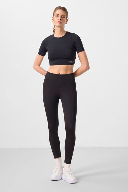 Black Polyester Flexible Standard Fit Performance Women's Tights - 94667