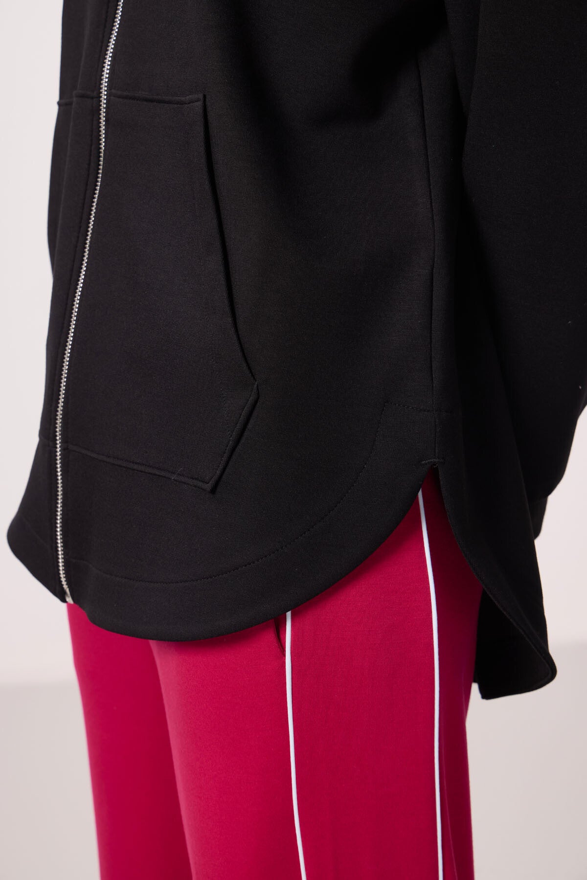 Black Soft Textured Oversize Women's Hooded Tunic Sweatshirt - 97302