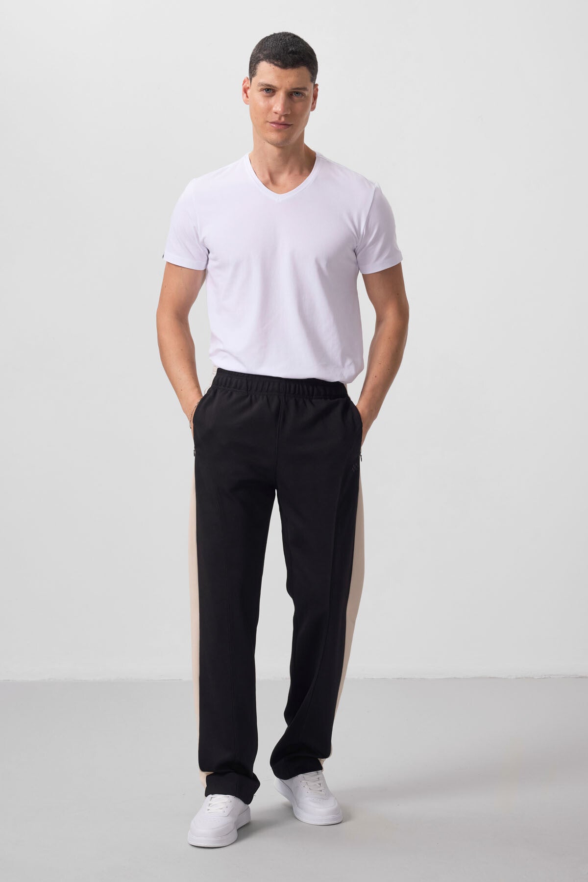 Black-Beige Textured Surface Standard Fit Palazzo Men's Trousers - 82171