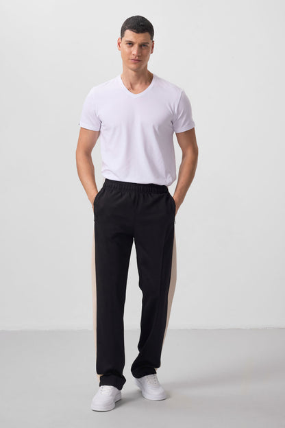 Black-Beige Textured Surface Standard Fit Palazzo Men's Trousers - 82171