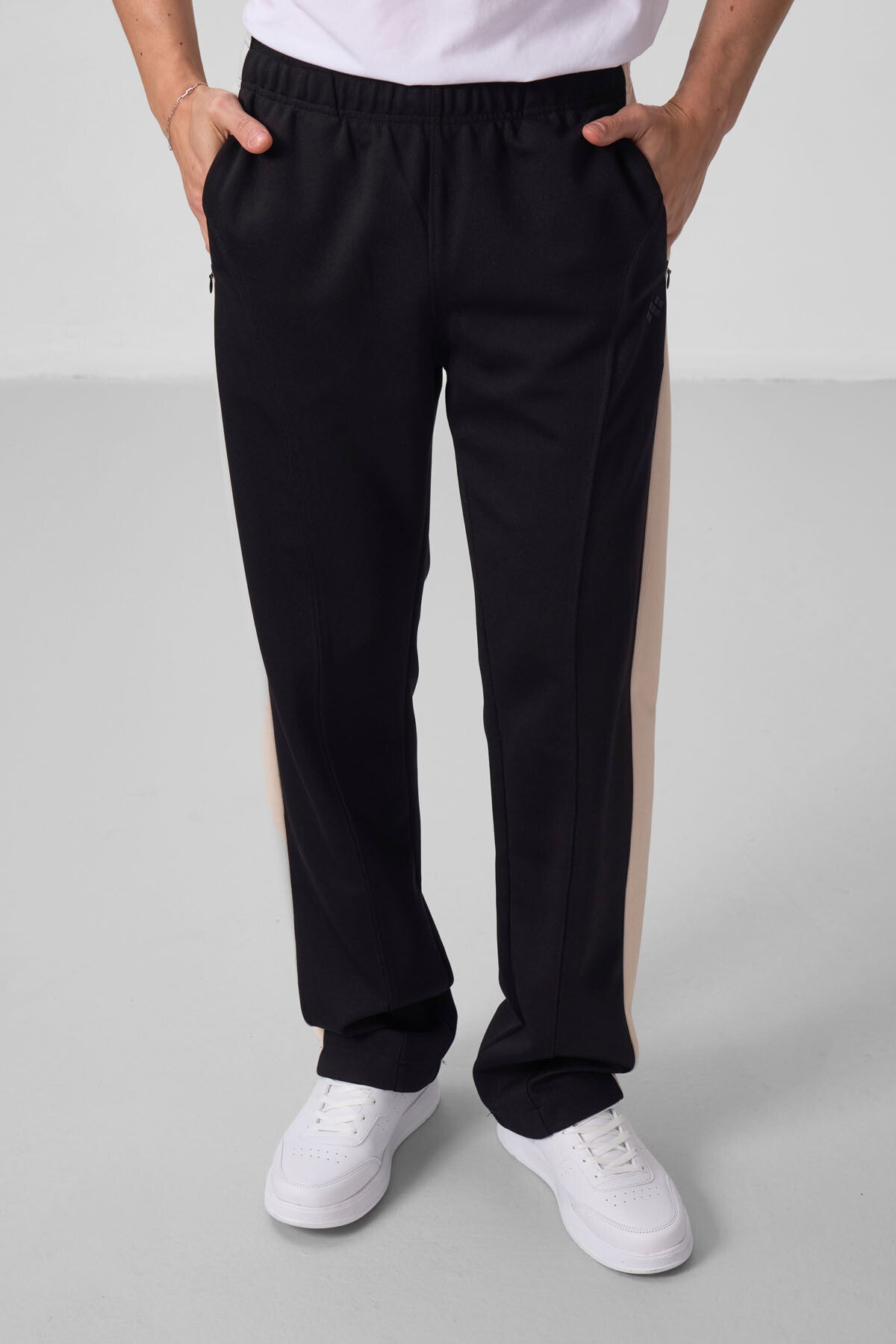 Black-Beige Textured Surface Standard Fit Palazzo Men's Trousers - 82171