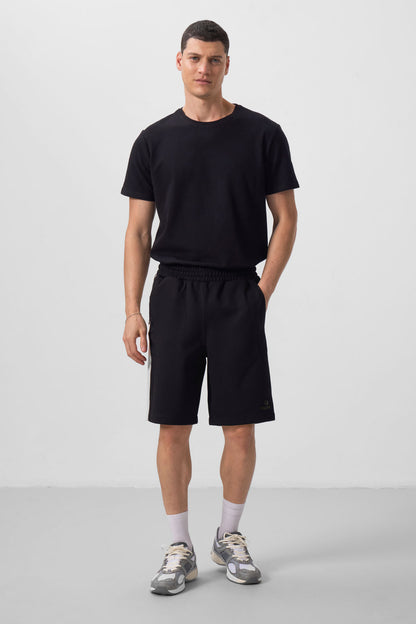 Black-White Textured Surface Oversize Men's Shorts - 81288