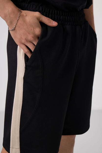 Black-White Textured Surface Oversize Men's Shorts - 81288