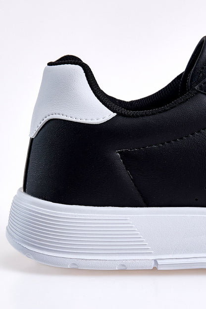 Black-White Laced High Sole PU Leather Men's Sports Shoes - 89132