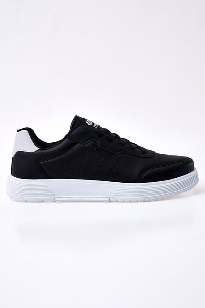 Black-White Laced High Sole PU Leather Men's Sports Shoes - 89132