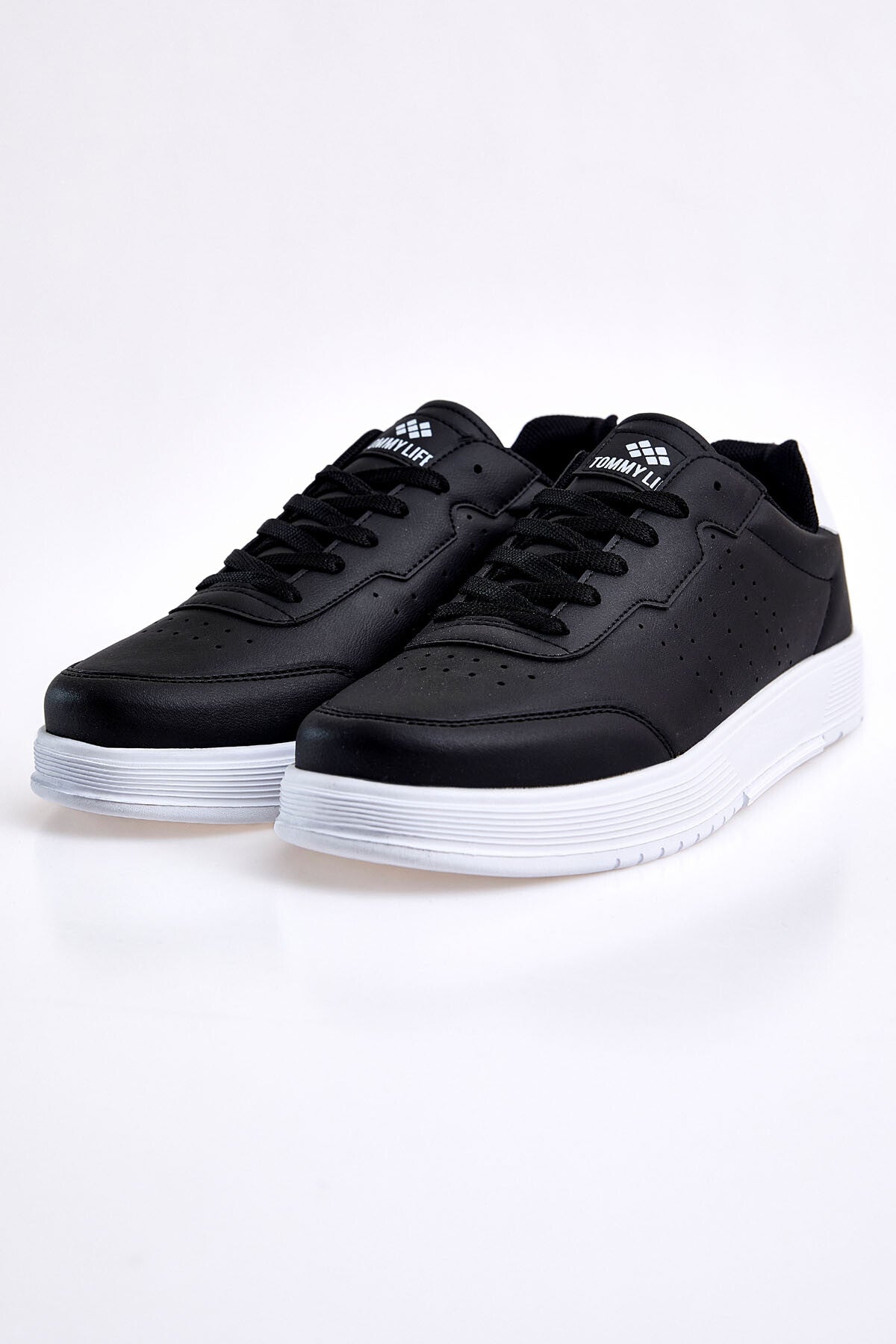 Black-White Laced High Sole PU Leather Men's Sports Shoes - 89132