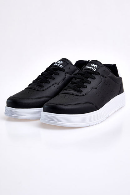 Black-White Laced High Sole PU Leather Men's Sports Shoes - 89132