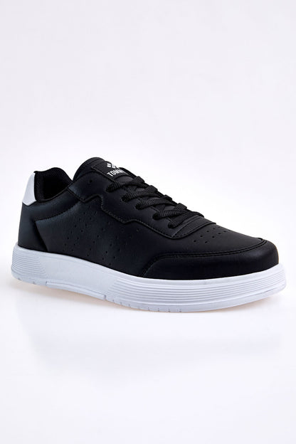 Black-White Laced High Sole PU Leather Men's Sports Shoes - 89132