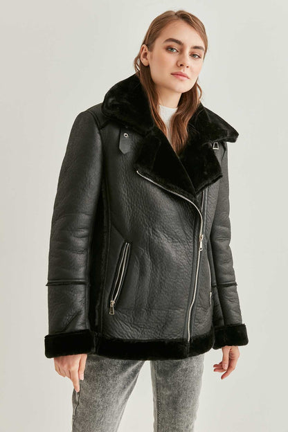 FAUX LEATHER JACKET WITH BLACK OUTER MATTE FUR