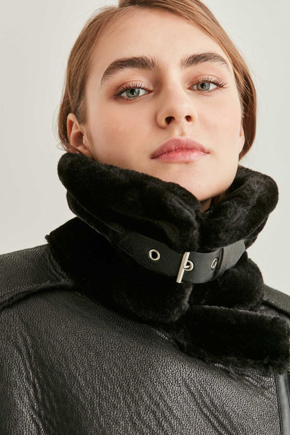 FAUX LEATHER JACKET WITH BLACK OUTER MATTE FUR