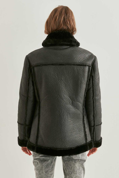 FAUX LEATHER JACKET WITH BLACK OUTER MATTE FUR