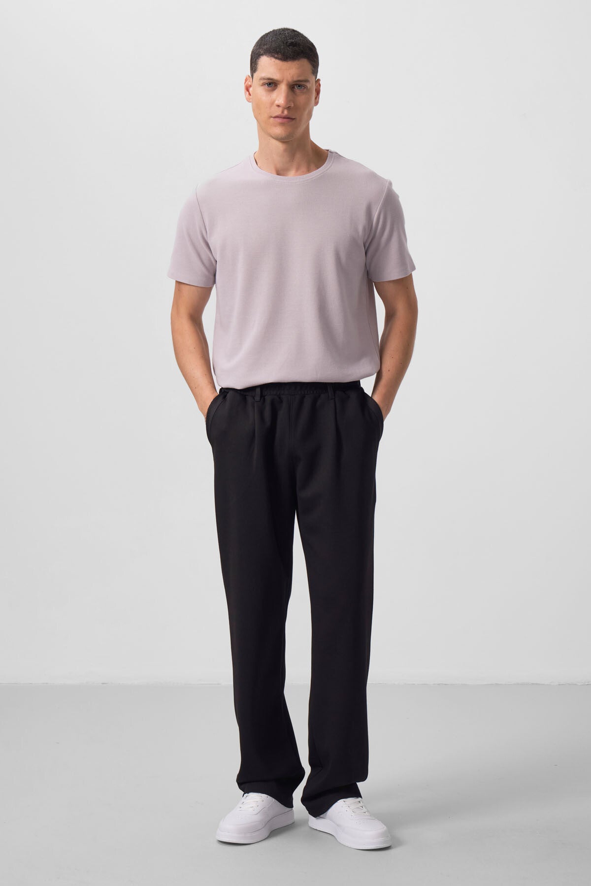 Black Textured Surface Comfort Fit Palazzo Men's Trousers - 82163