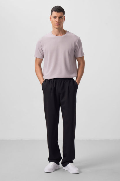 Black Textured Surface Comfort Fit Palazzo Men's Trousers - 82163
