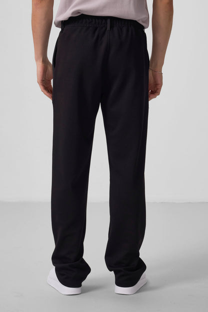 Black Textured Surface Comfort Fit Palazzo Men's Trousers - 82163