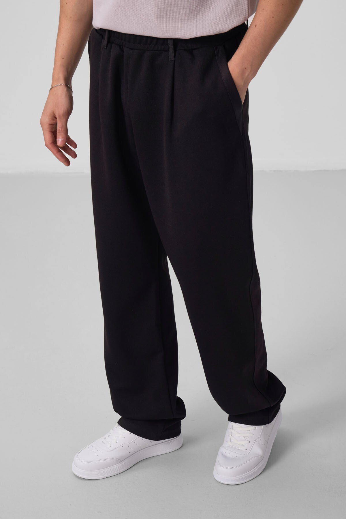 Black Textured Surface Comfort Fit Palazzo Men's Trousers - 82163