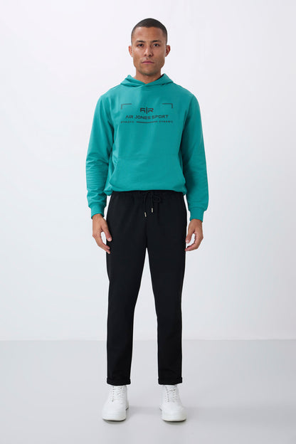 Black Textured Surface Standard Fit Men's Tracksuit Bottom - 82154