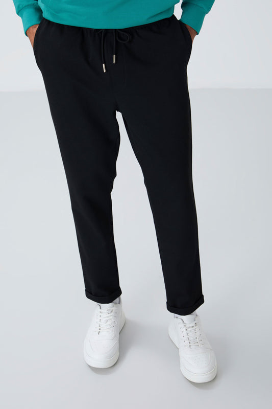 Black Textured Surface Standard Fit Men's Tracksuit Bottom - 82154