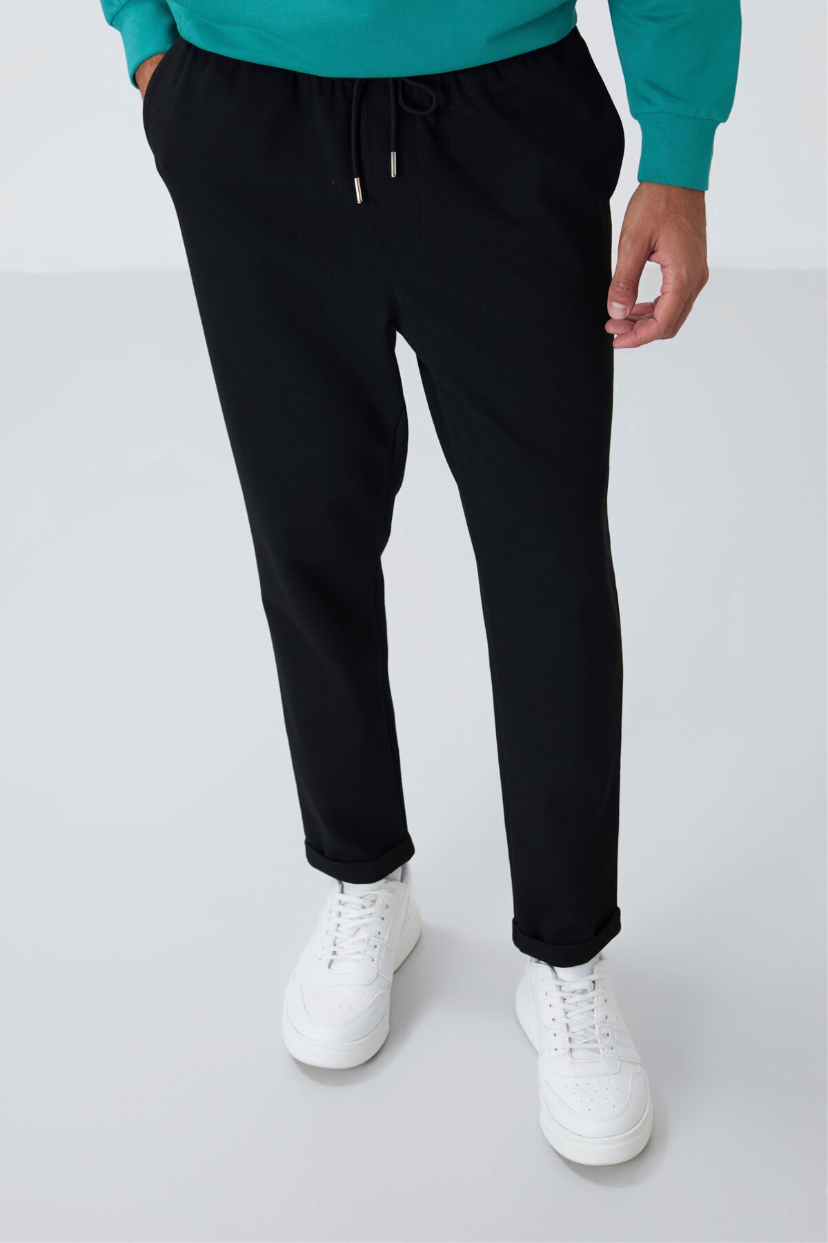 Black Textured Surface Standard Fit Men's Tracksuit Bottom - 82154