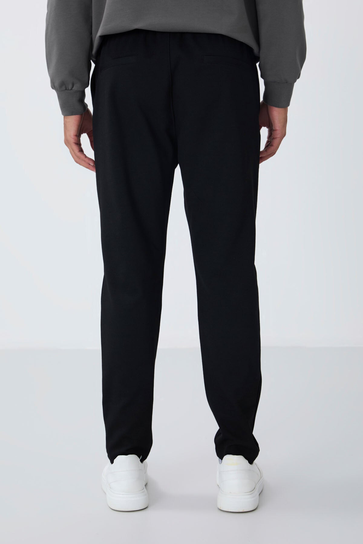 Black Textured Surface Standard Fit Men's Tracksuit Bottom - 82155