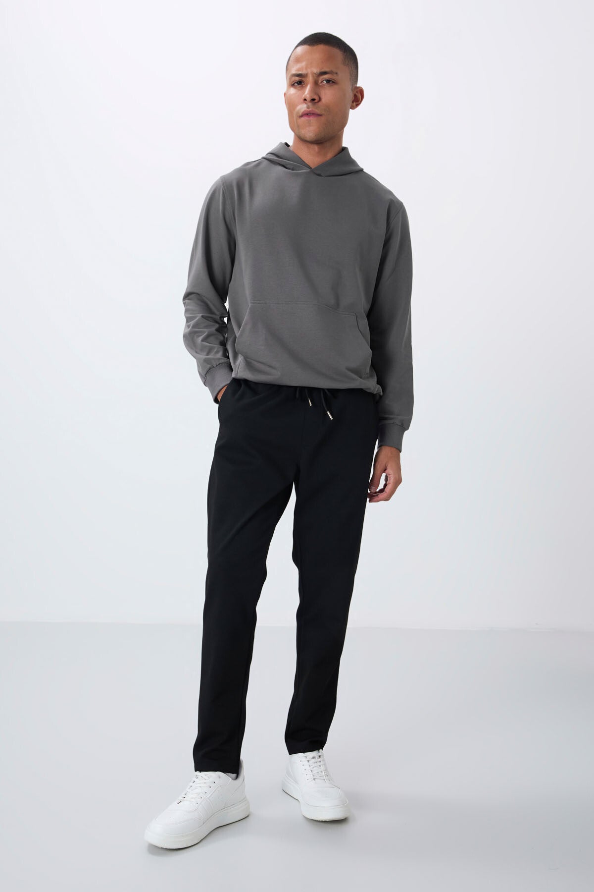 Black Textured Surface Standard Fit Men's Tracksuit Bottom - 82155