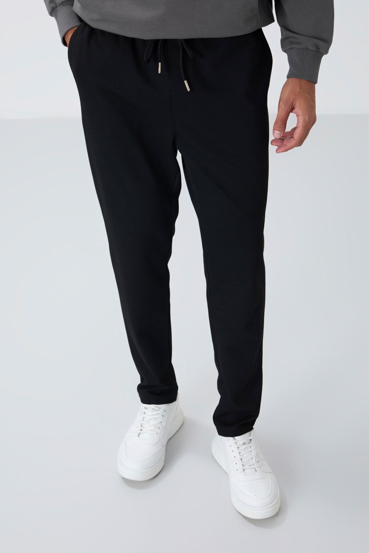 Black Textured Surface Standard Fit Men's Tracksuit Bottom - 82155
