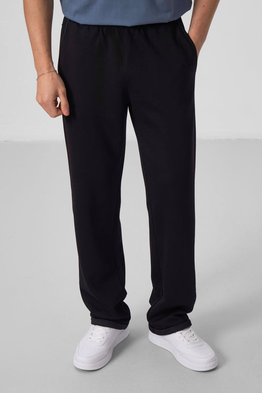 Black Textured Surface Comfort Fit Palazzo Men's Trousers - 82164
