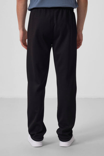 Black Textured Surface Comfort Fit Palazzo Men's Trousers - 82164
