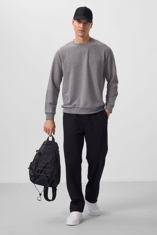 Black Textured Surface Standard Fit Palazzo Men's Trousers - 82171