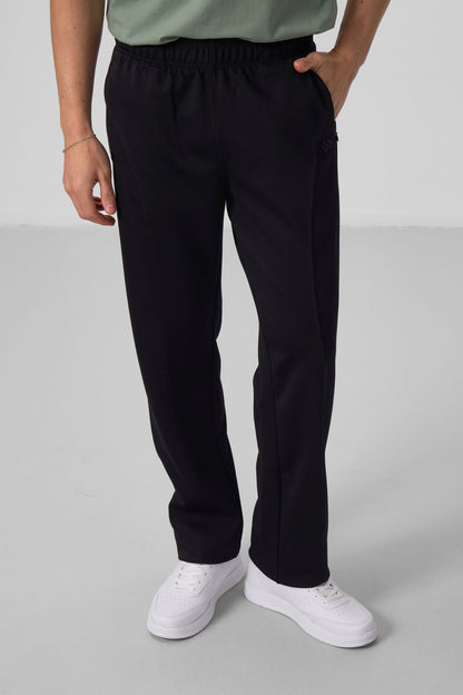 Black Textured Surface Standard Fit Palazzo Men's Trousers - 82171
