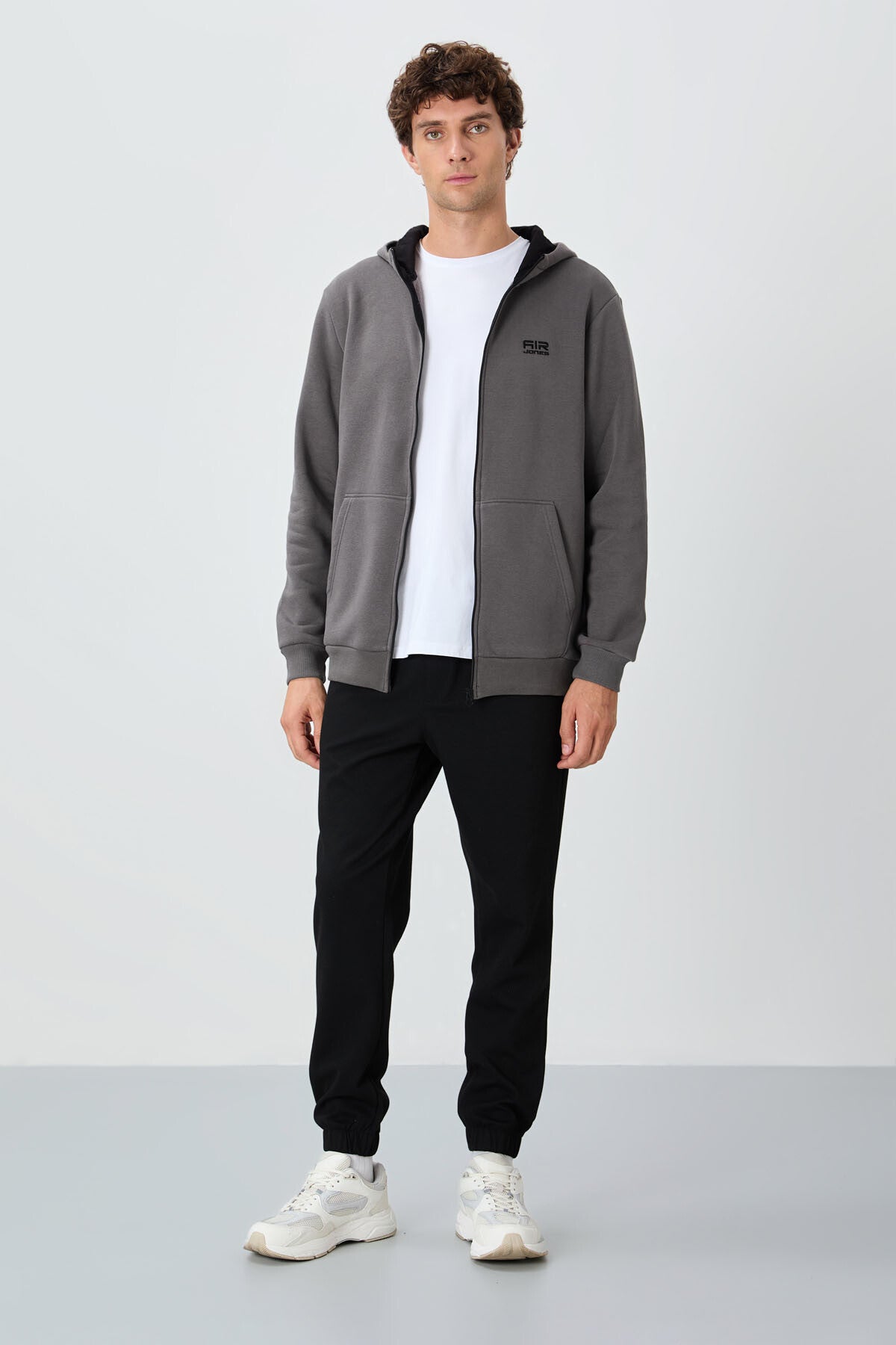 Black Textured Surface Standard Fit Men's Tracksuit Bottom - 82156