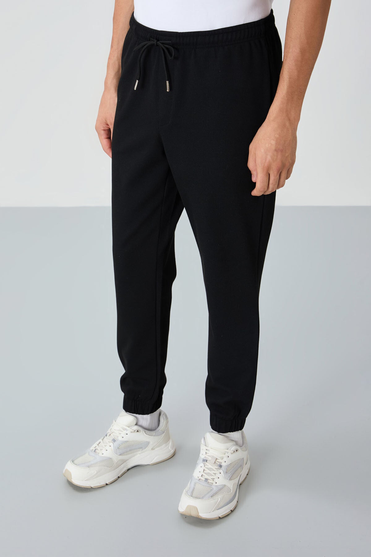 Black Textured Surface Standard Fit Men's Tracksuit Bottom - 82156